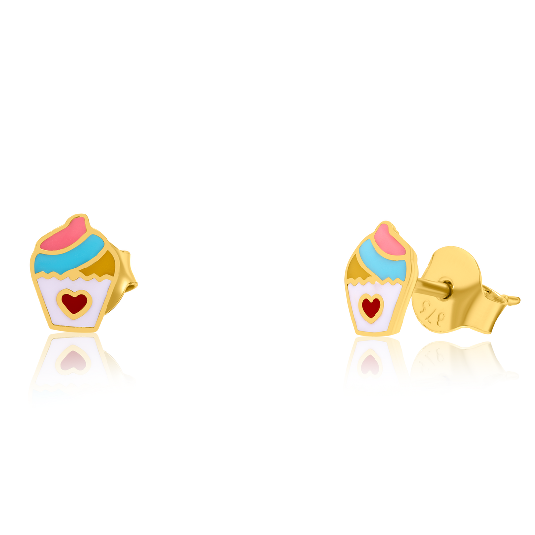 21K Real Gold Ice Cream Stud Earring Set