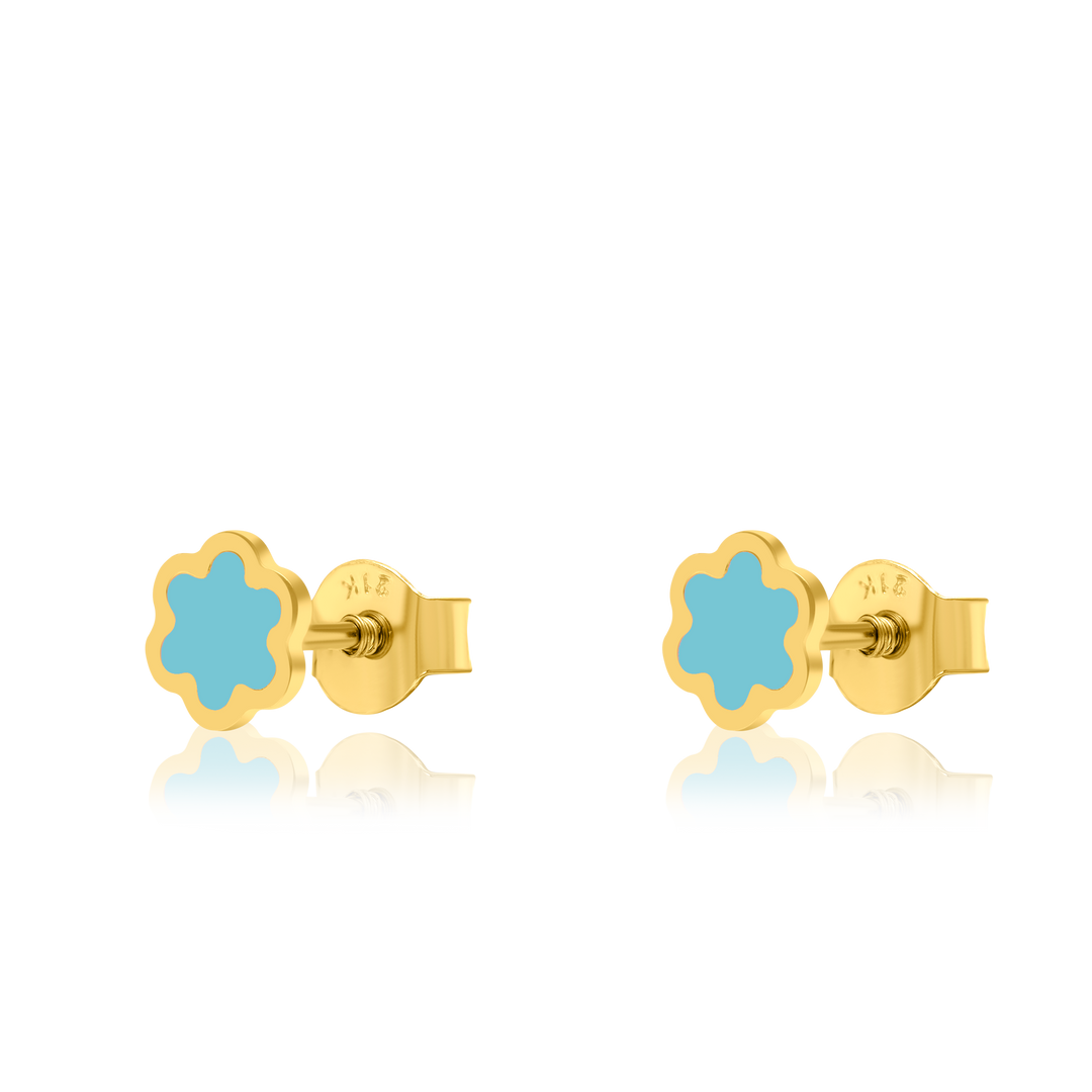 21K Real Gold Sky Blue Flower Earring Set