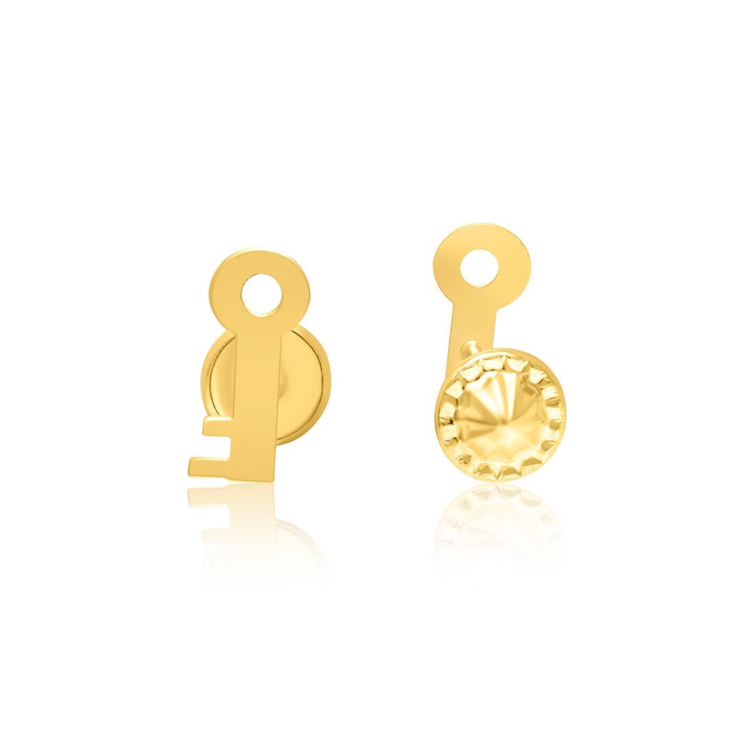 18K Real Gold Key Screw Earring Set