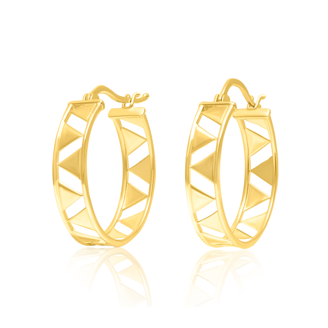18K Real Gold Round Earring Set
