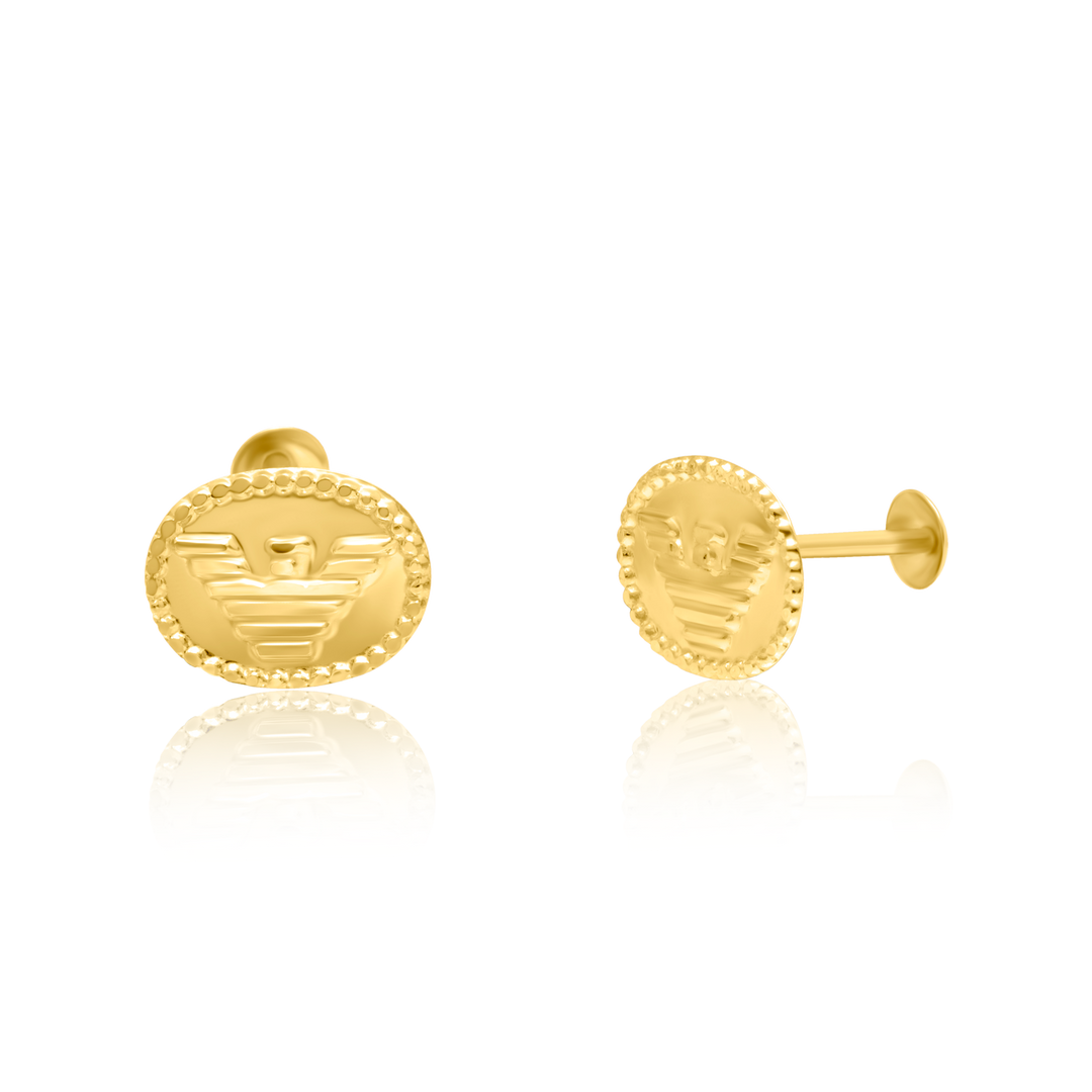 18K Real Gold Oval Screw Earring Set