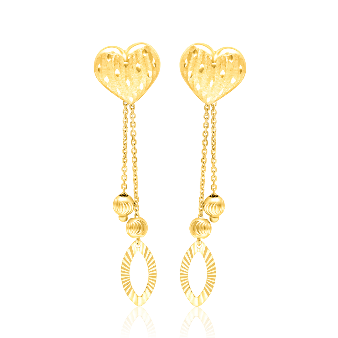 18K Real Gold Heart Hanging Seed Earring Set