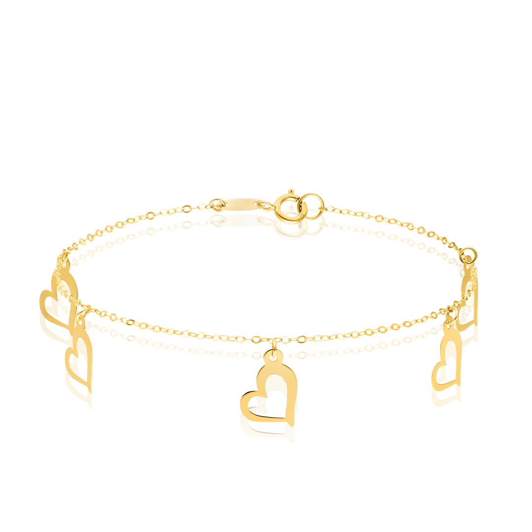 18K Real Gold Hanging Heart Bracelet