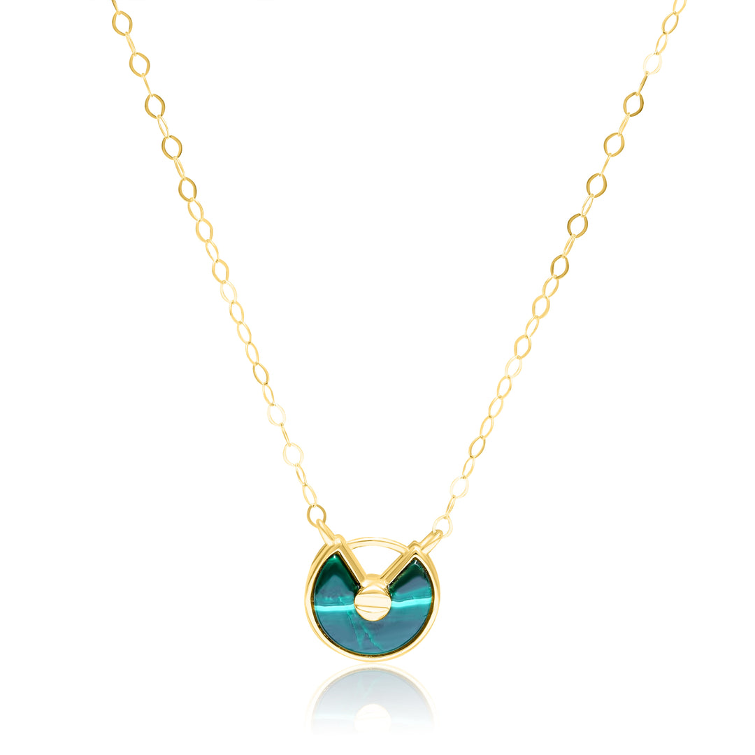 18K Real Gold Round Green Necklace