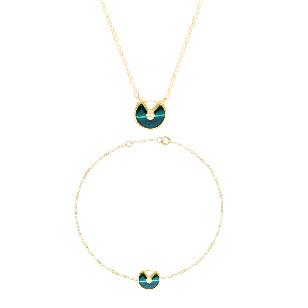 18K Real Gold Green Jewelry Set