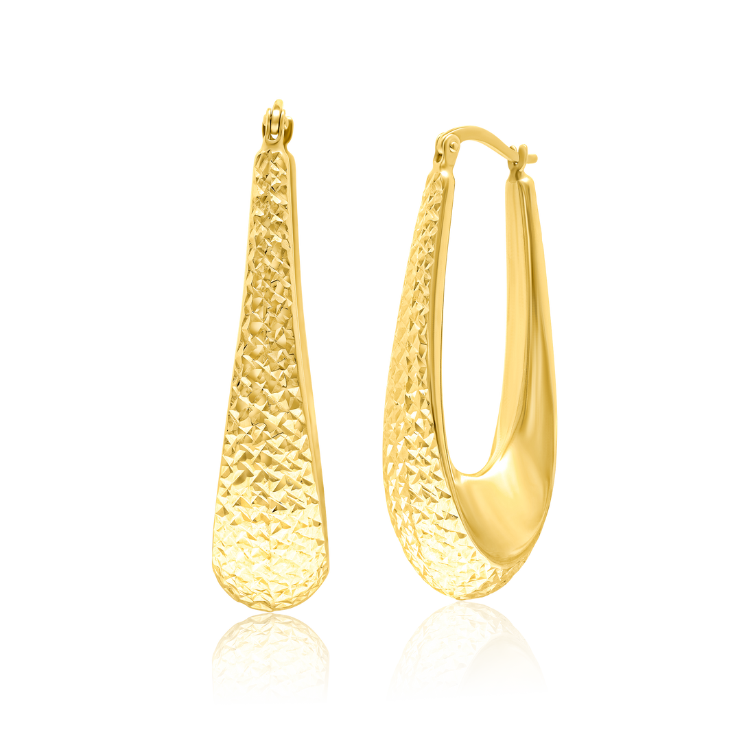 18K Real Gold Oval Drop Earring Set