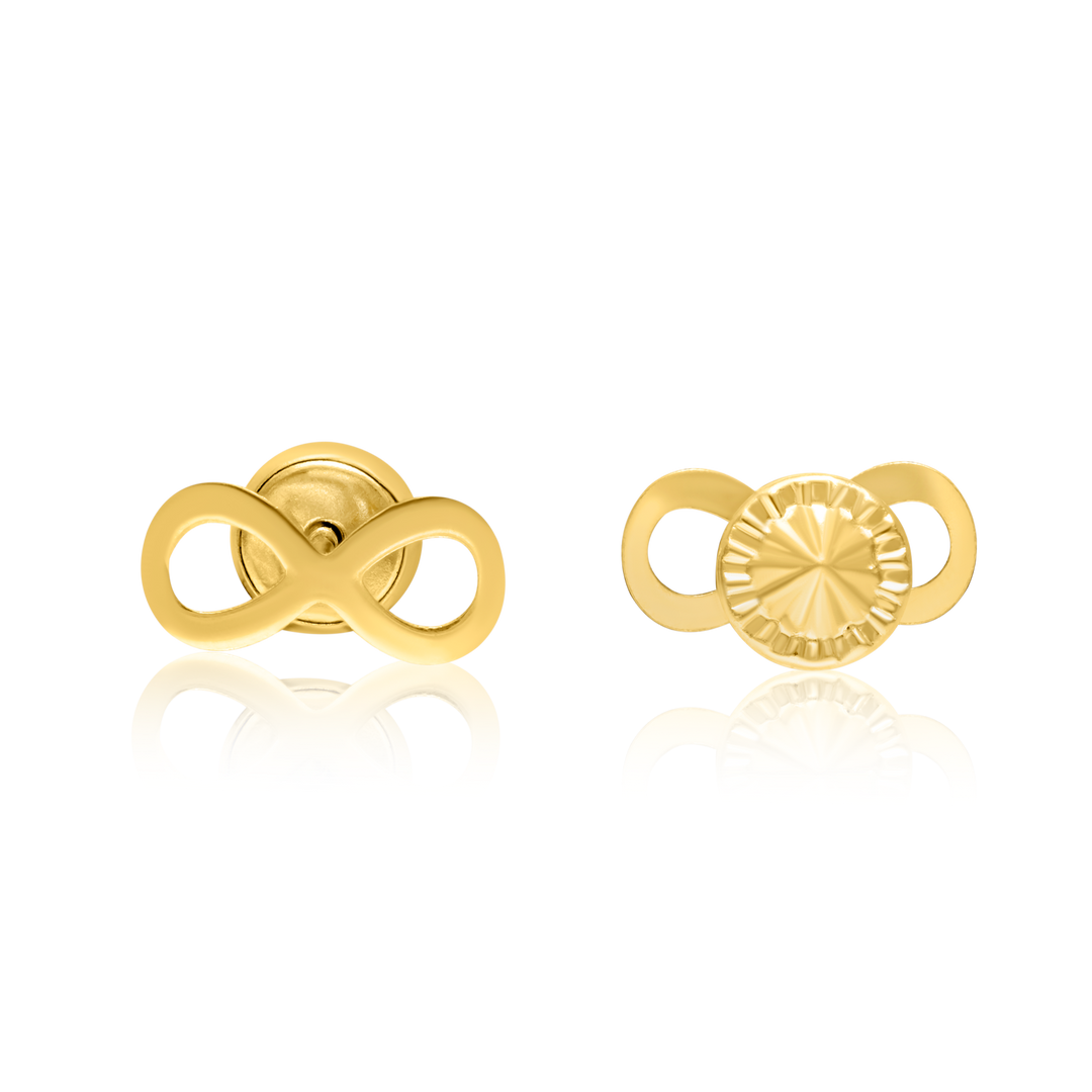 18K Real Gold Infinity Screw Earring Set