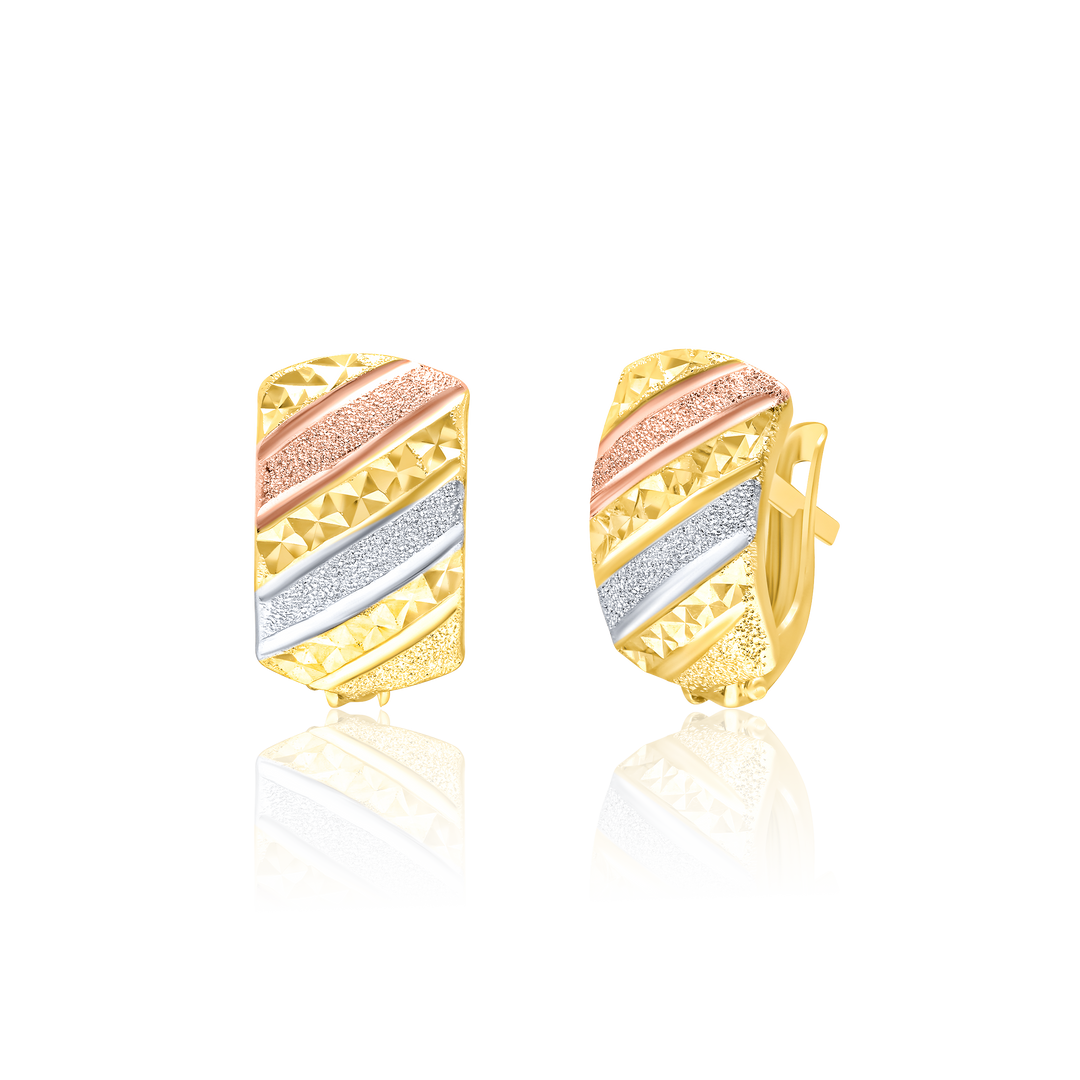 18K Real Gold Curved Clip Earring Set