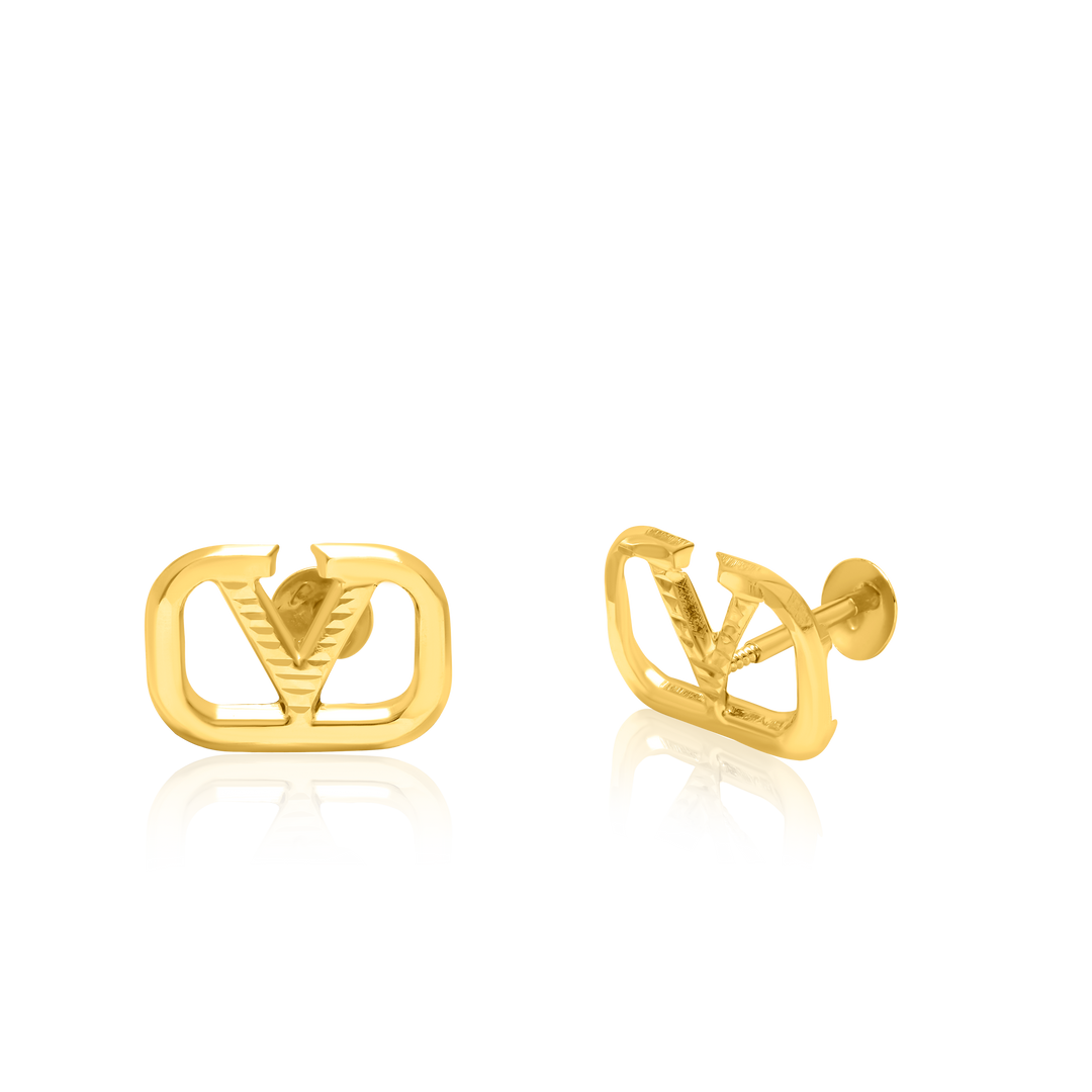 18K Real Gold C.V Screw Earring Set