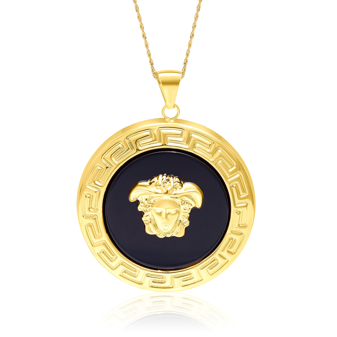 18K Real Gold Round Black V.R.C Necklace