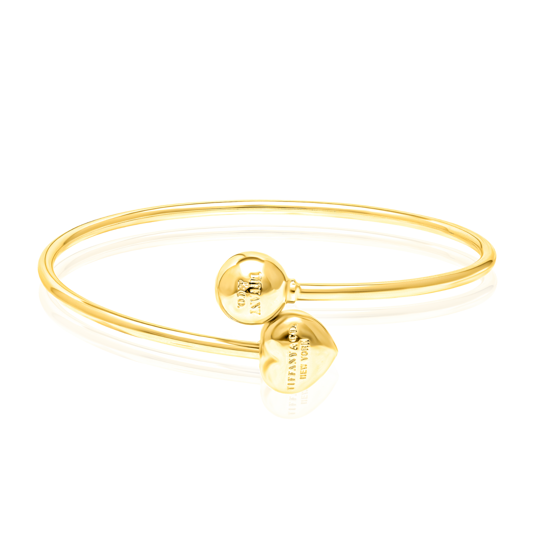 18K Real Gold Heart Ball Bangle