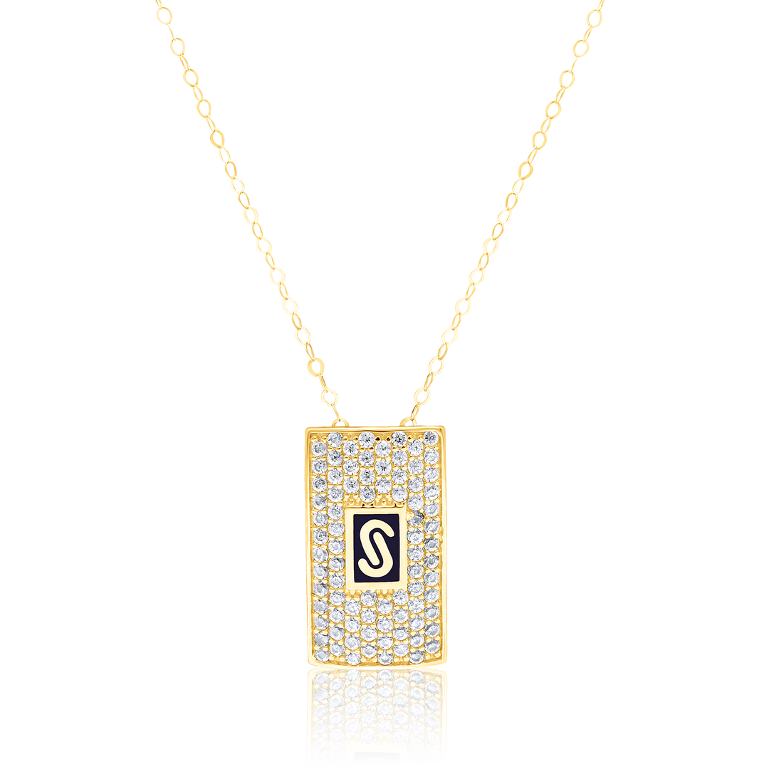 18K Real Gold Elegant Square Stone Necklace