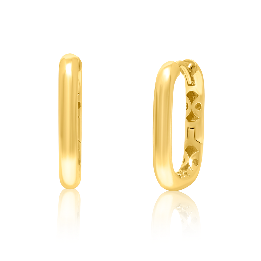 18K Real Gold Curved Square Earring Set