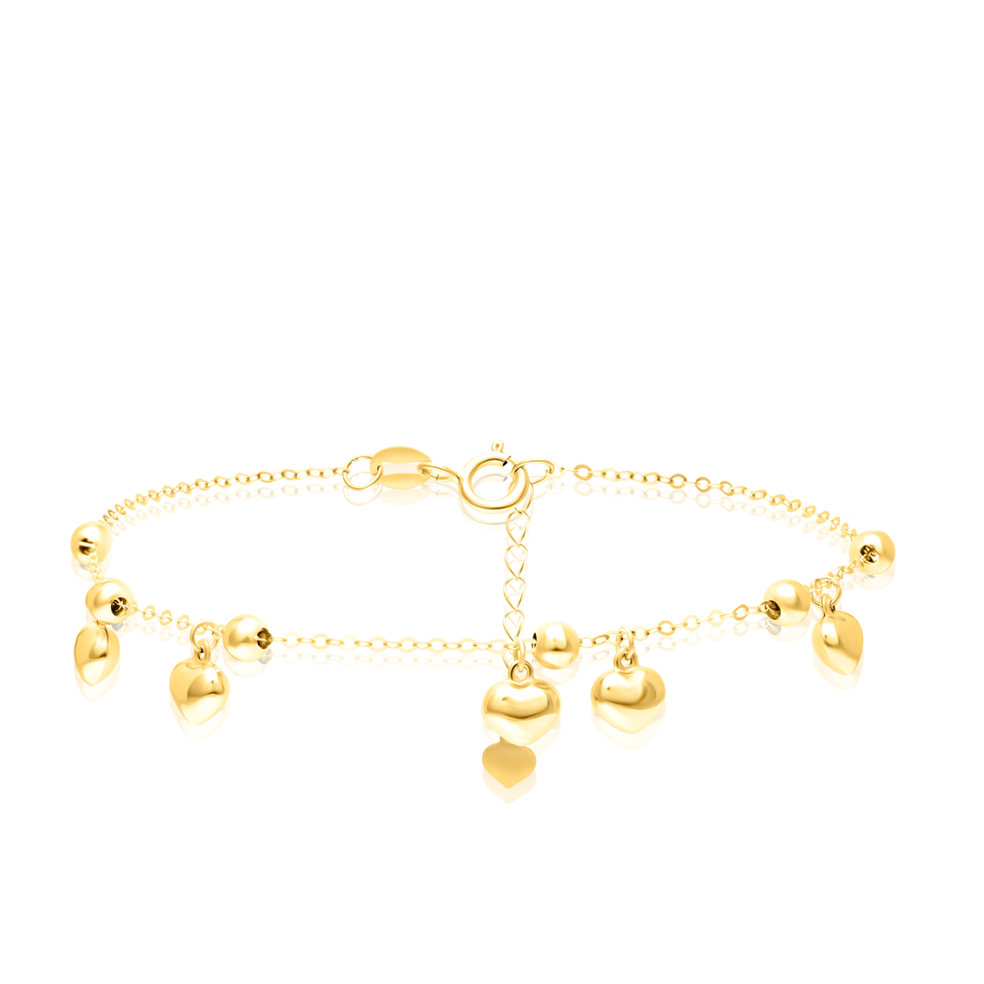 18K Real Gold Hanging Heart Bracelet