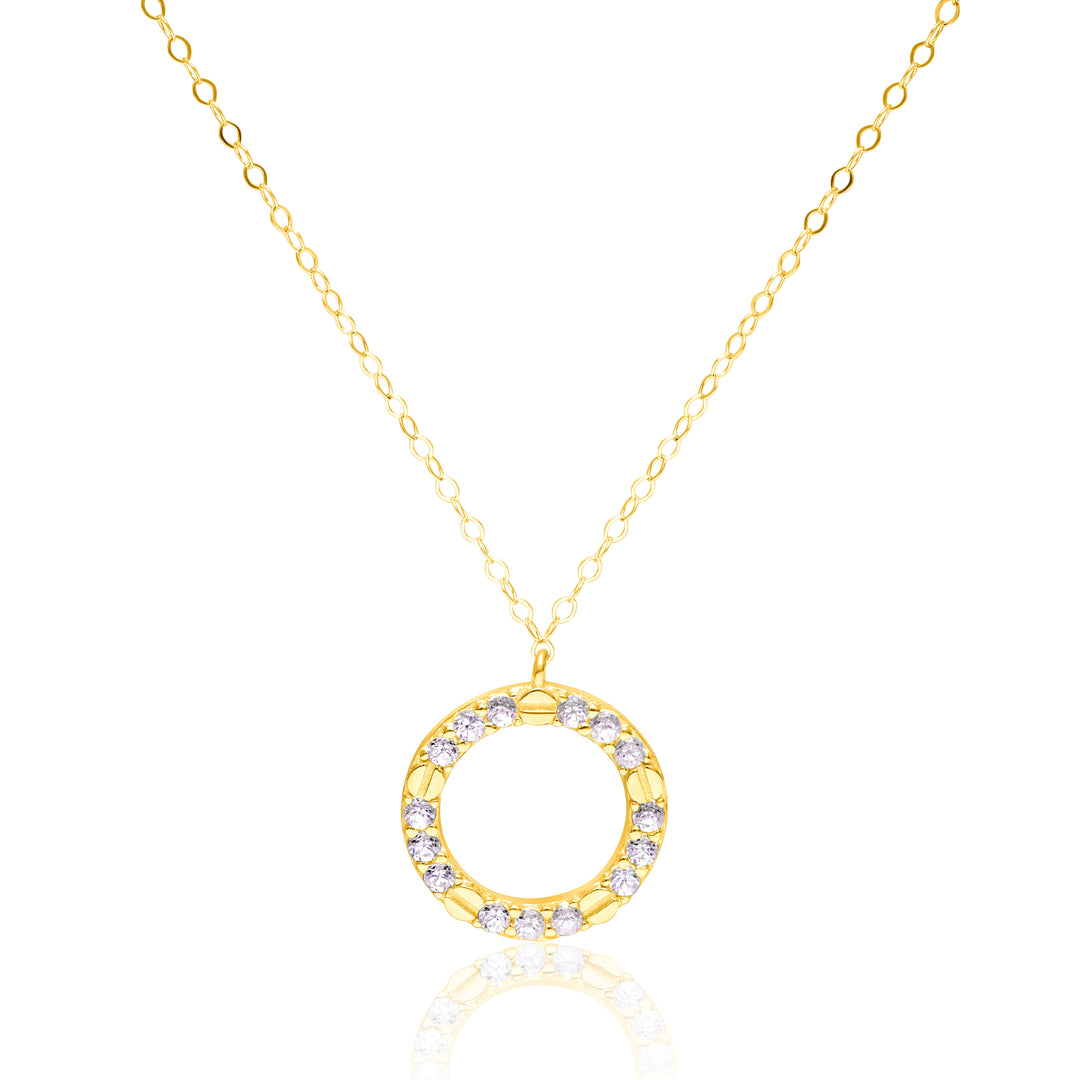 18K Real Gold Stone Round Necklace