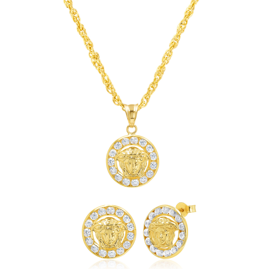 18K Real Gold V.R.C Round Stone Jewelry Set