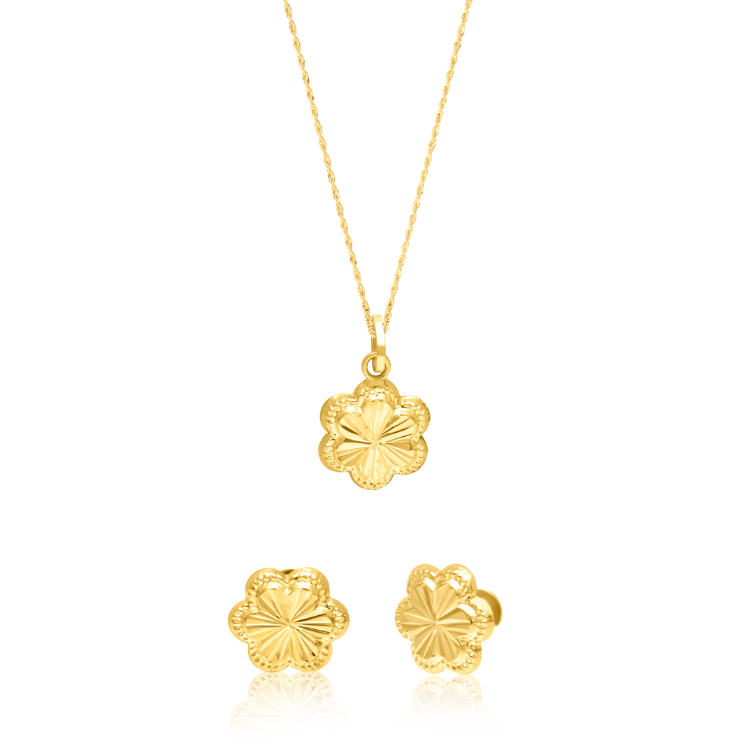 18K Real Gold Flower Screw Jewelry Set