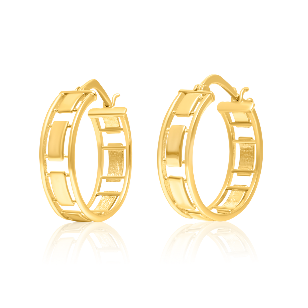 18K Real Gold Round Earring Set