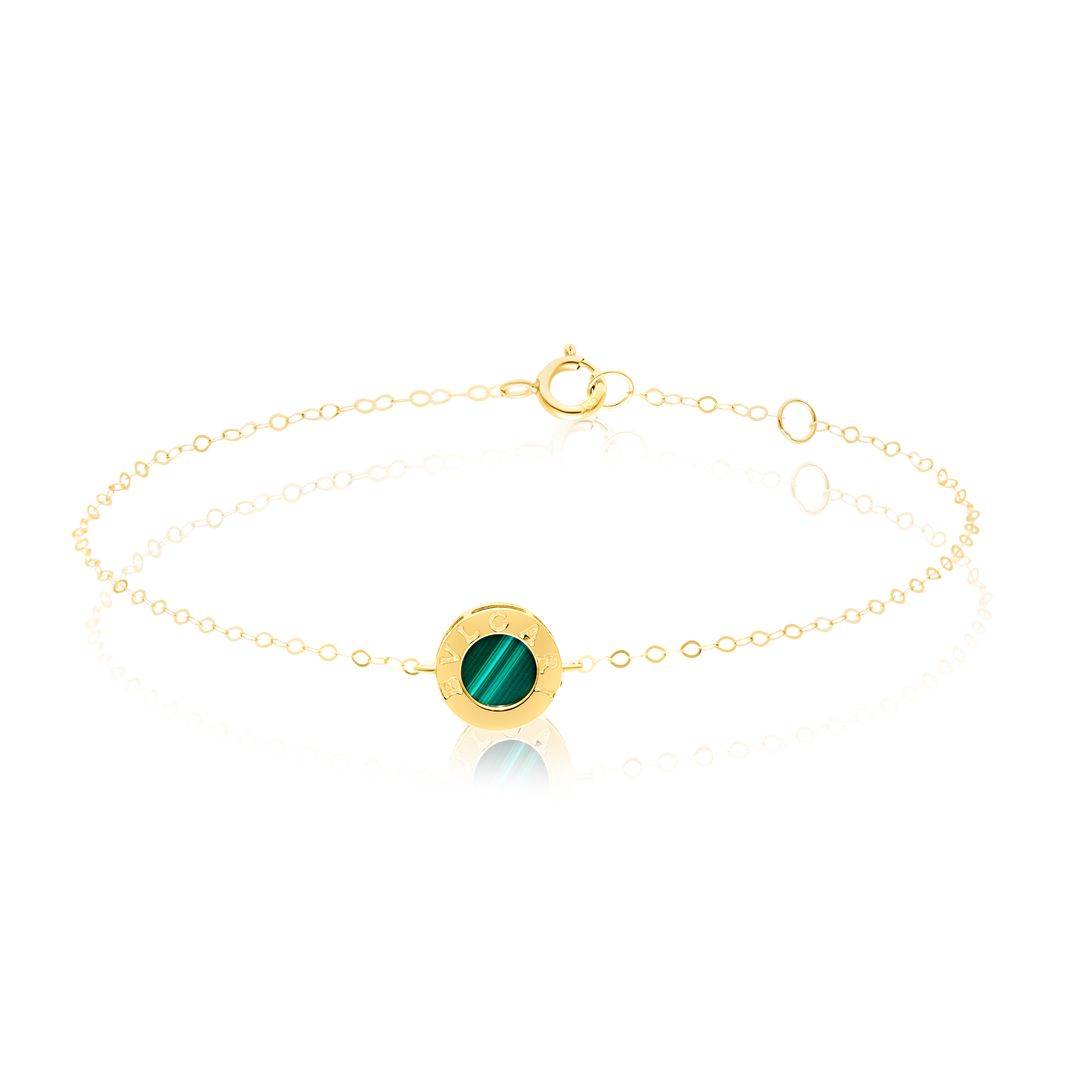 18K Real Gold Round Green Bracelet