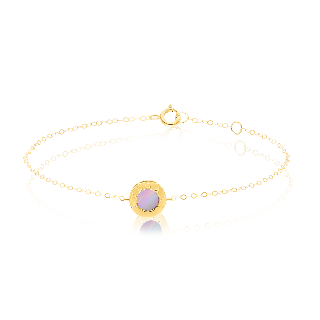 18K Real Gold Round Pink Bracelet