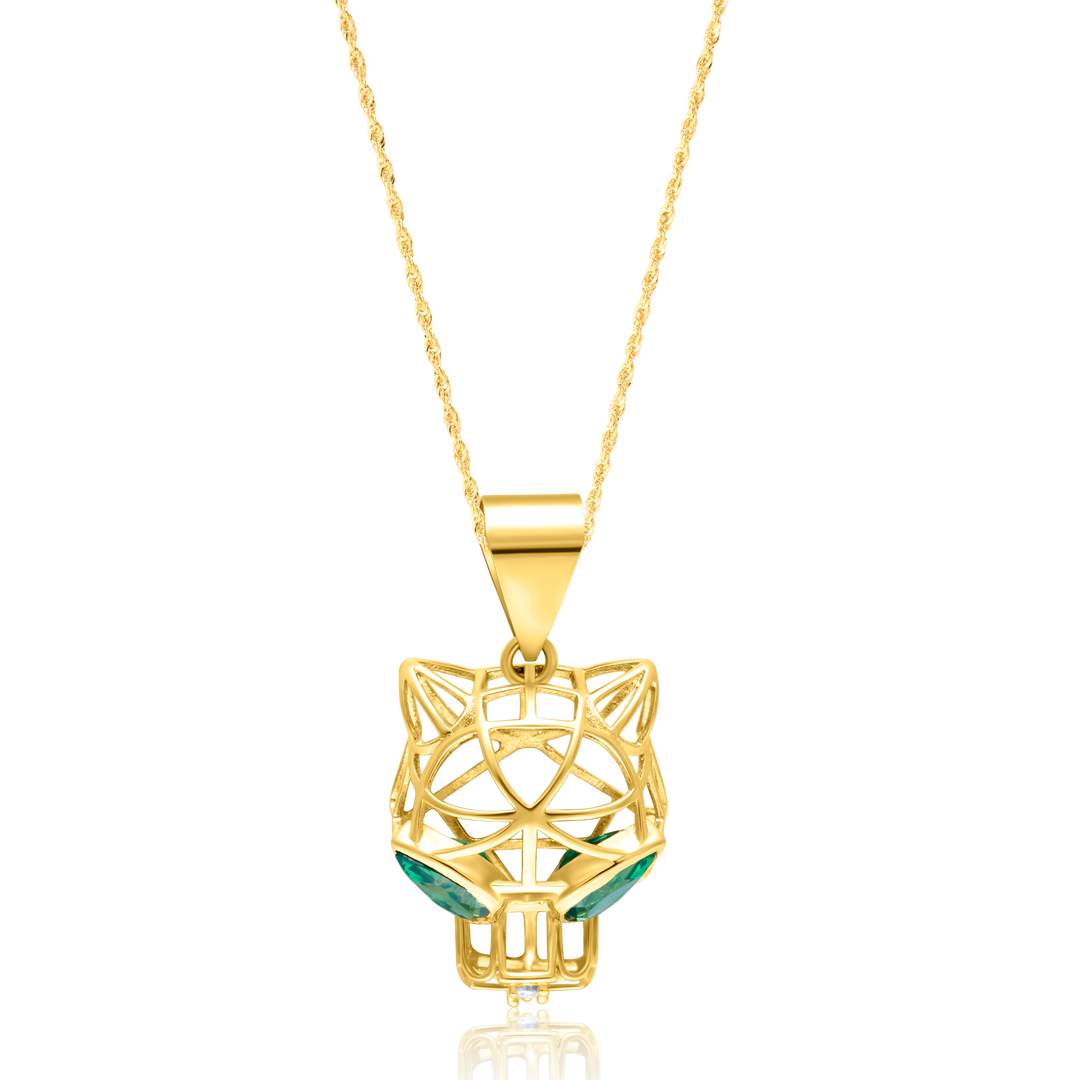 18K Real Gold Green Panther Necklace