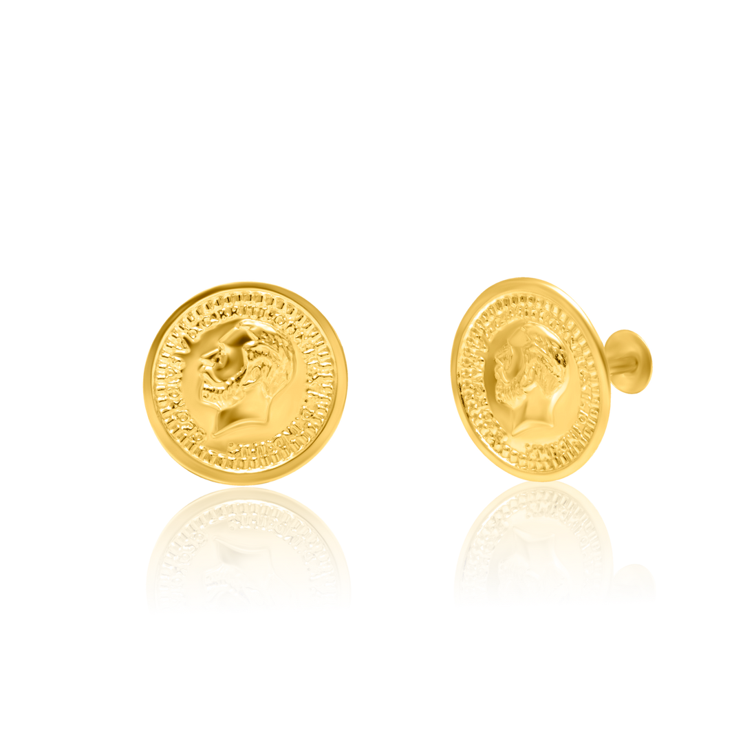 18K Real Gold Round Screw Earring Set