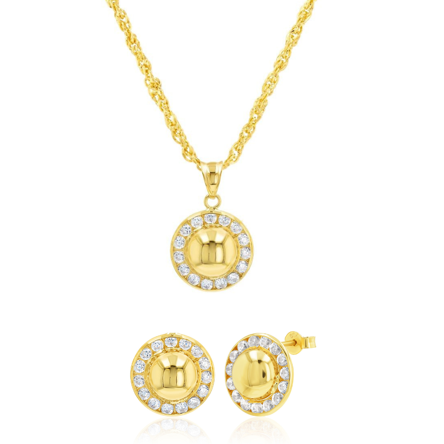 18K Real Gold Round Stone Jewelry Set