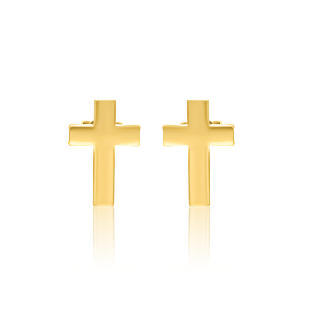 18K Real Gold Cross Earring Set