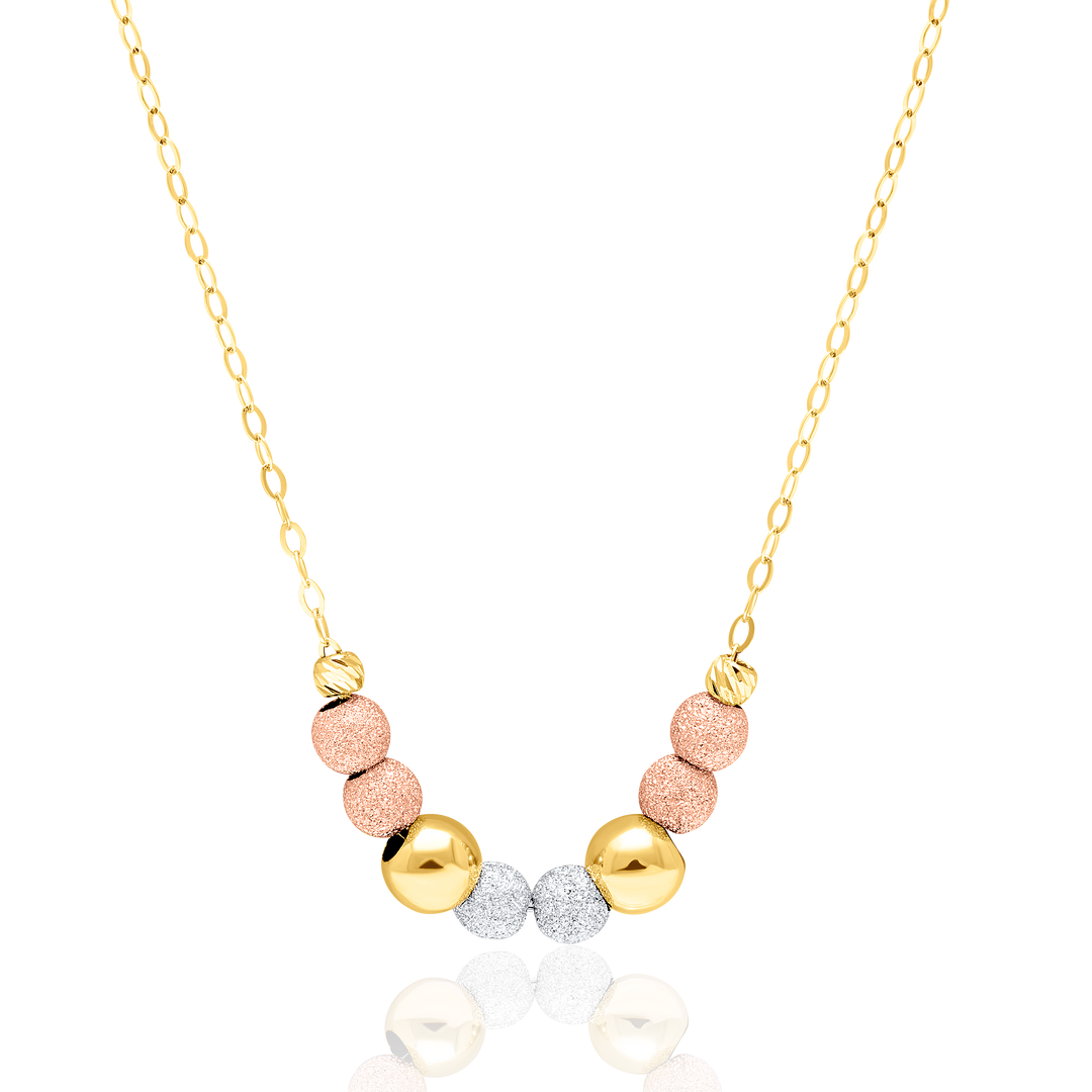 18K Real Gold 3 Color Multiple Ball Seed Necklace