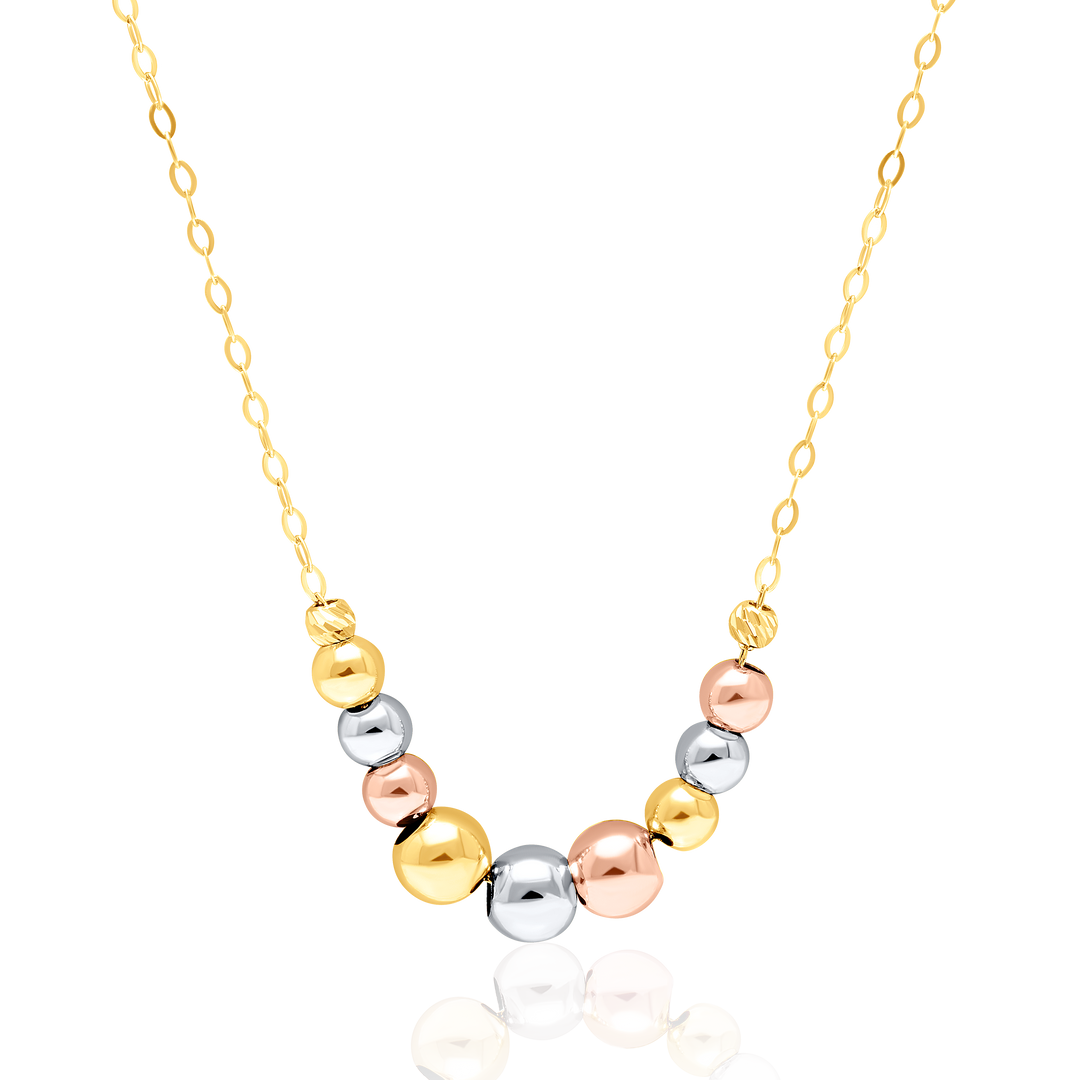 18K Real Gold 3 Color Multiple Ball Seed Necklace