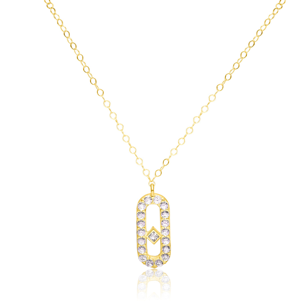18K Real Gold Stone Square Necklace