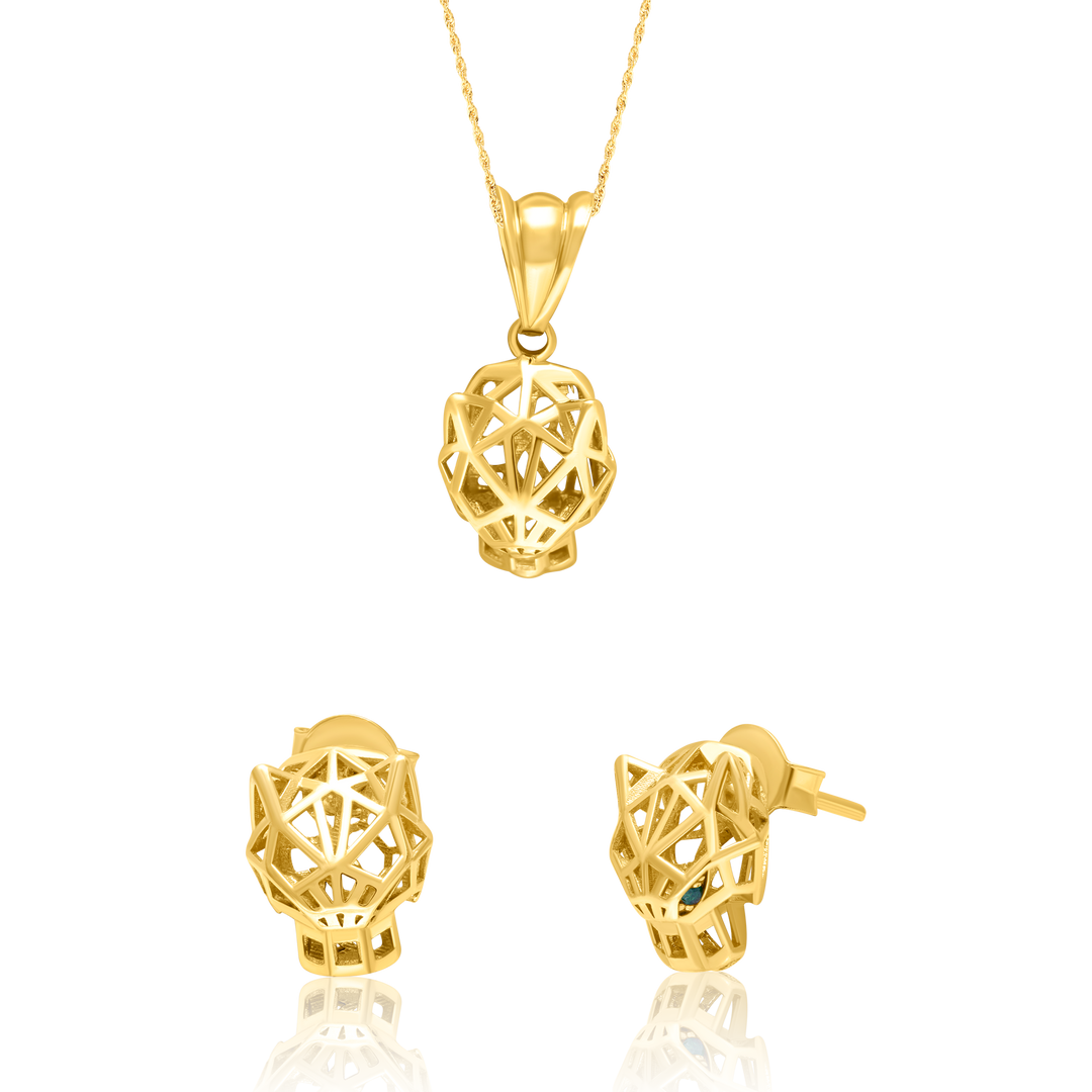 18K Real Gold Panther Stud Jewelry Set