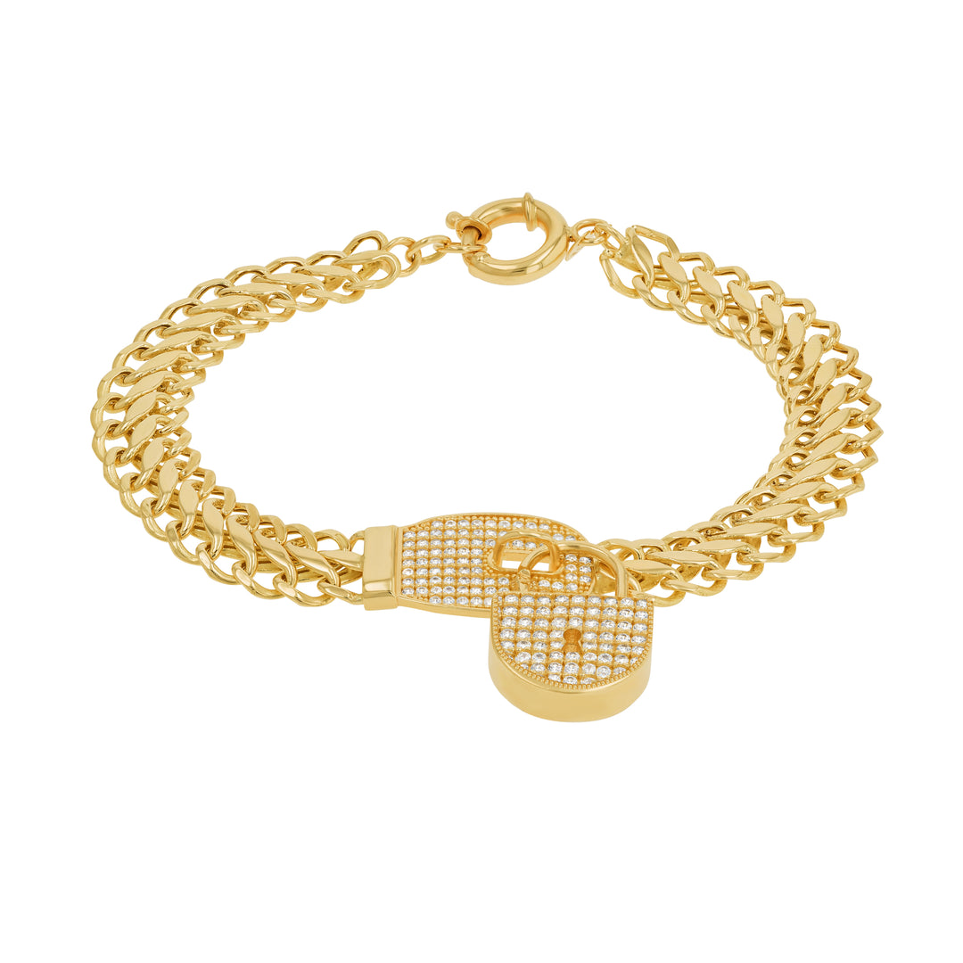 18K Real Gold Elegant Thick Lock Bracelet