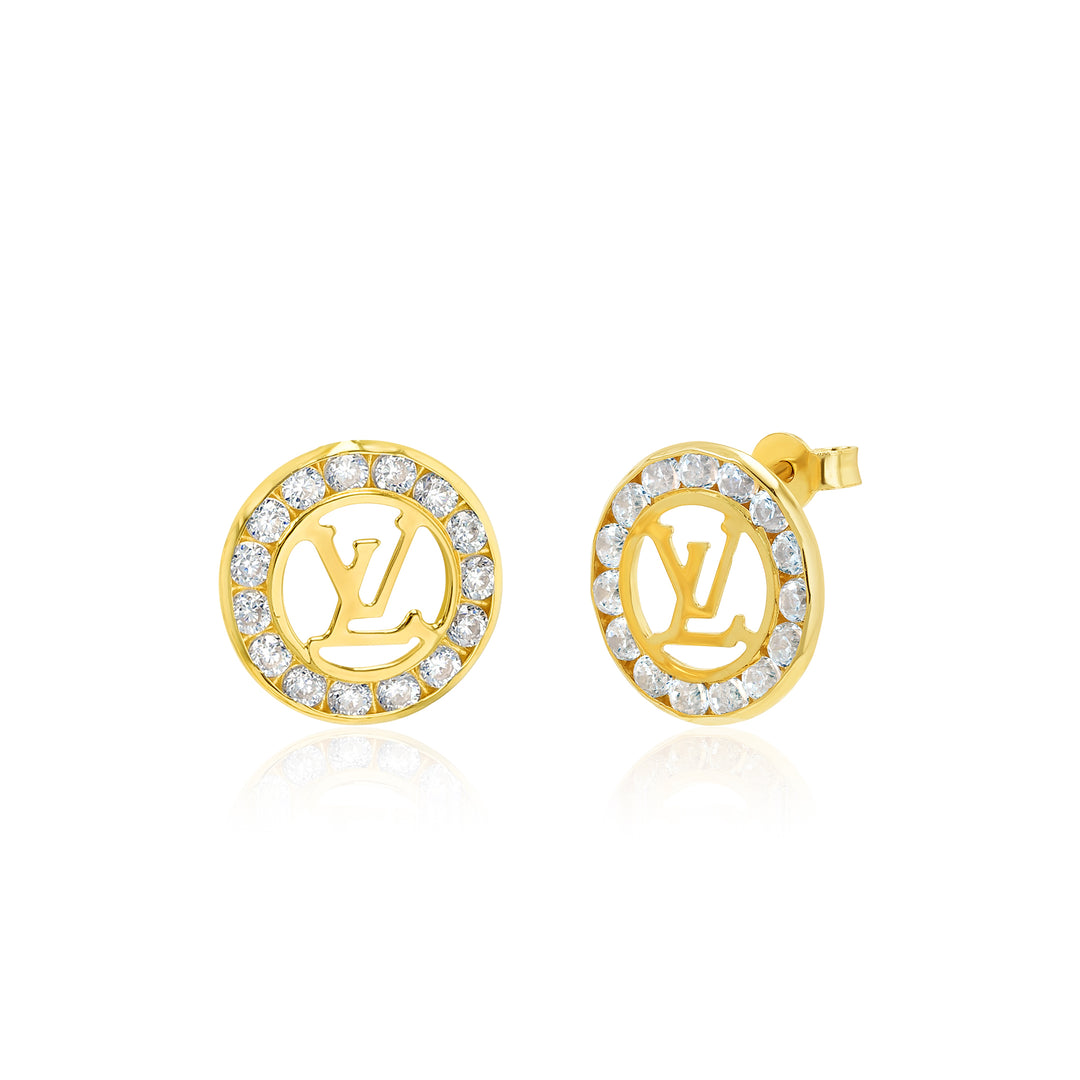 18K Real Gold Elegant L.V Stone Earrings