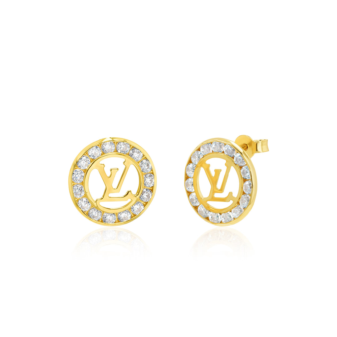 18K Real Gold Elegant L.V Stone Earrings