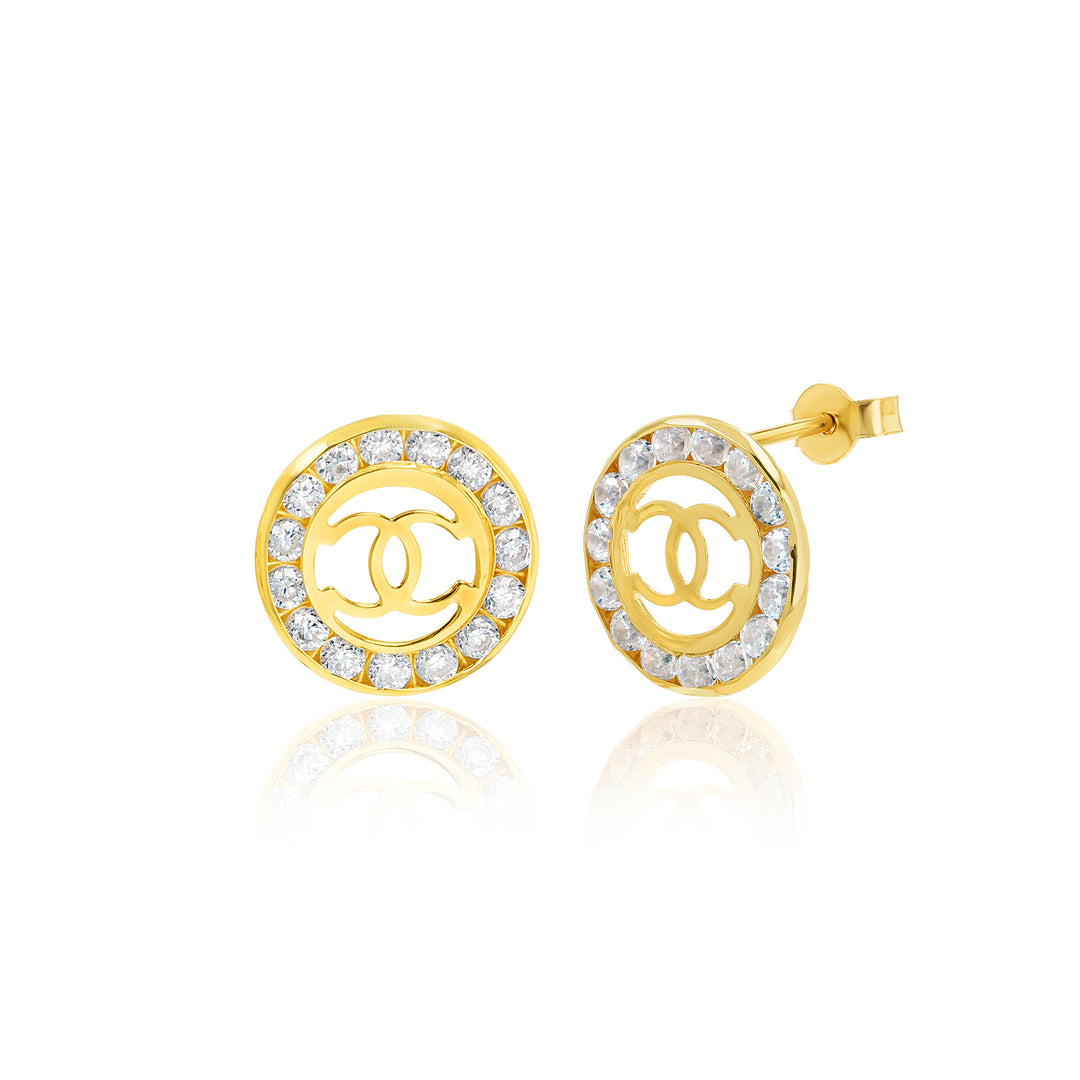 18K Real Gold Elegant C.H Stone Earrings