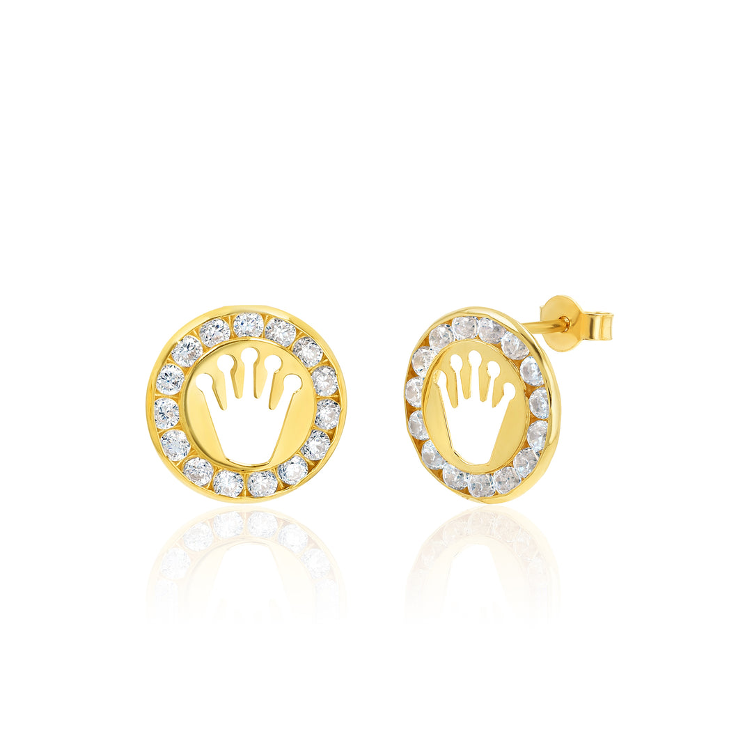 18K Real Gold Crown Stone Earrings