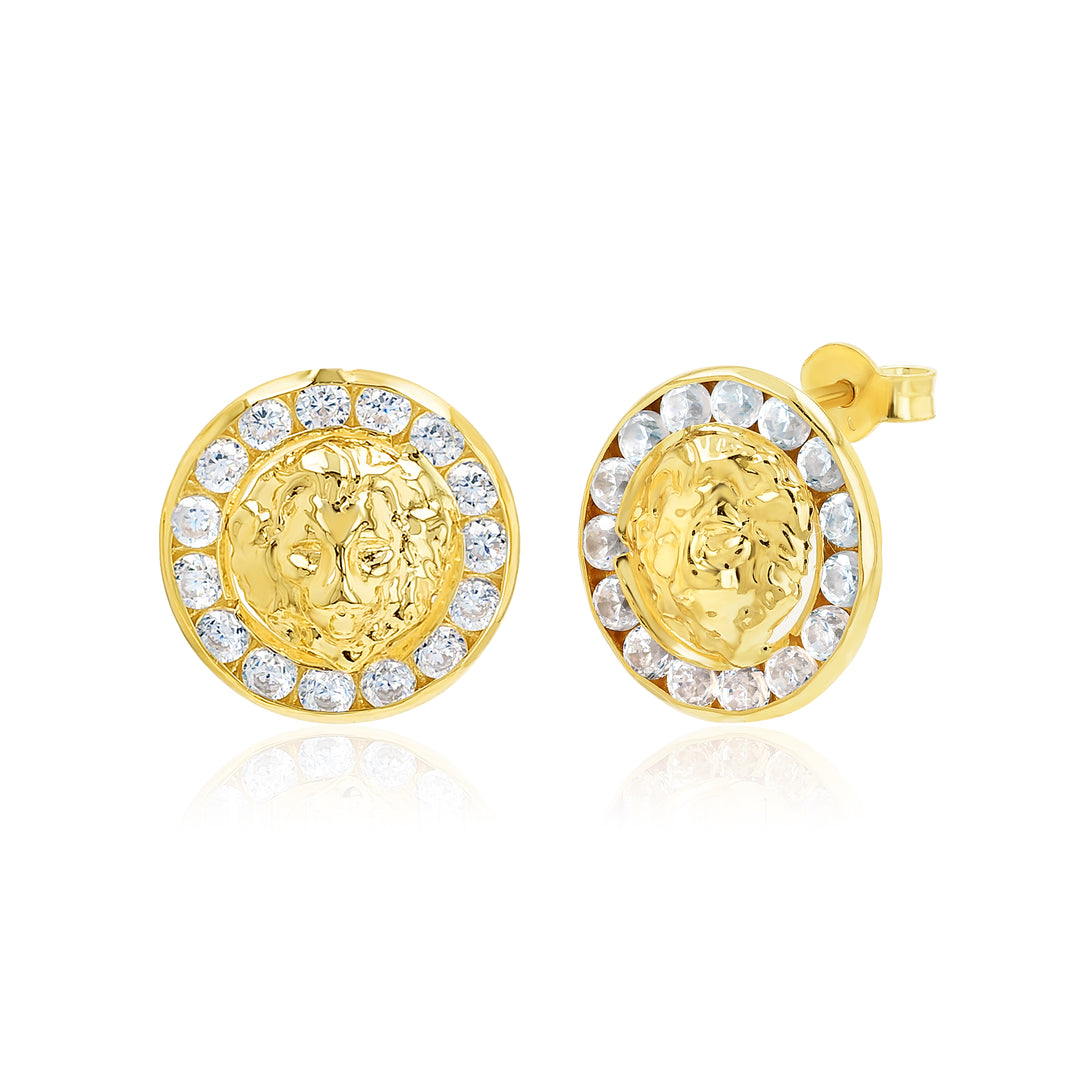 18K Real Gold V.R.C Round Stone Earrings