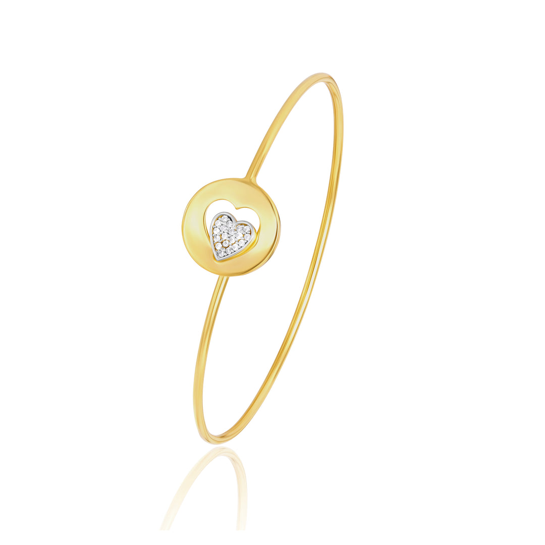 18K Real Gold Stone Heart Bangle