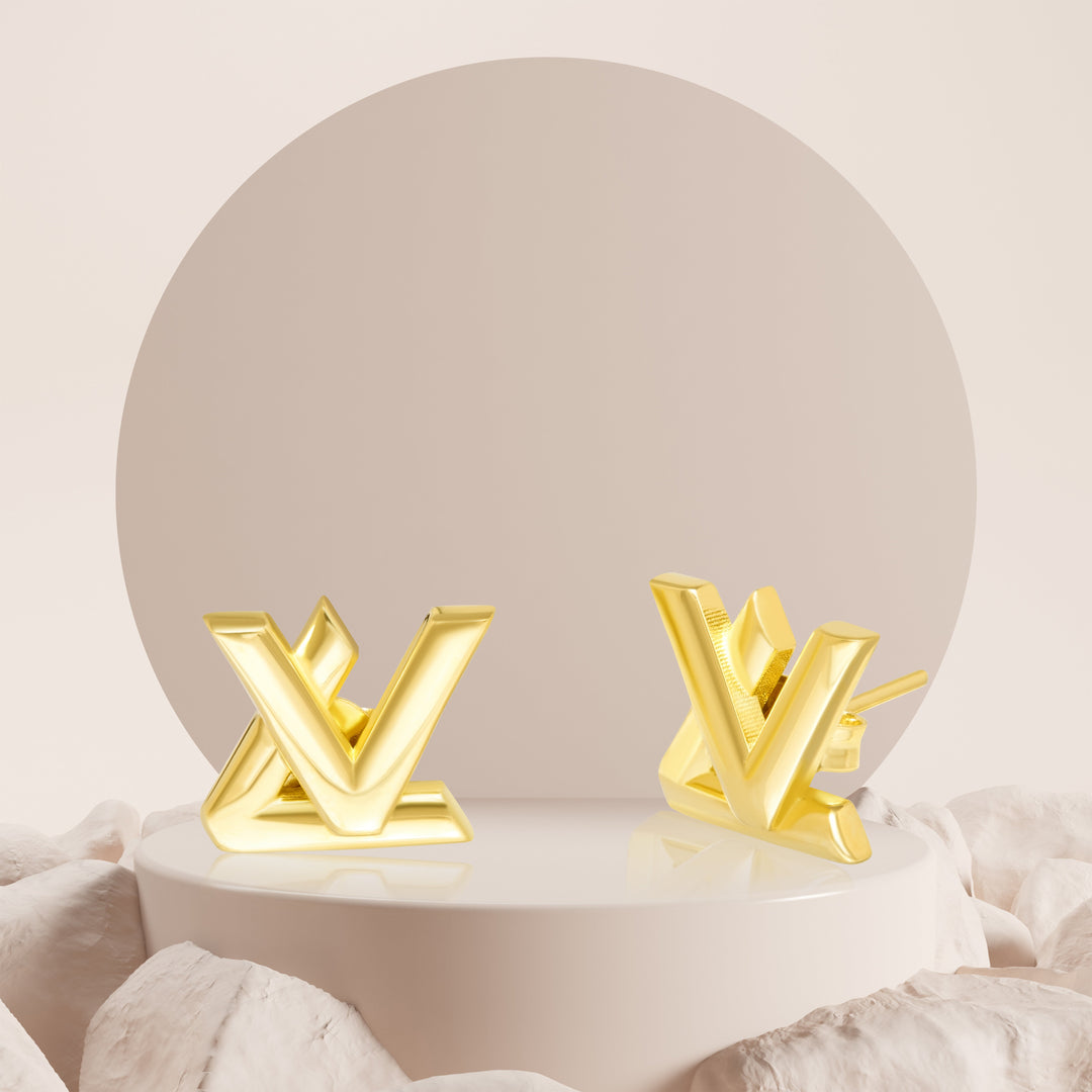 18K Real Gold L.V Earring Set