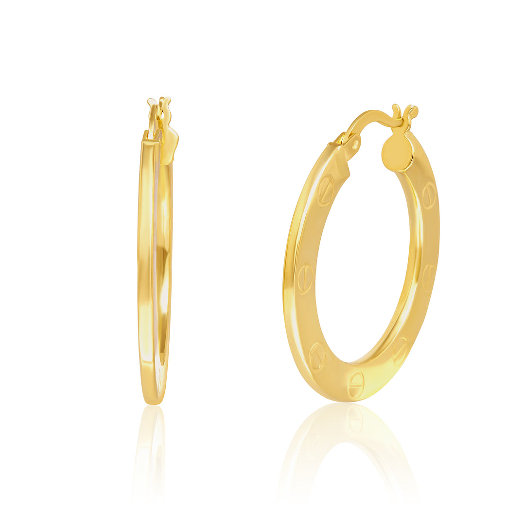 18K Real Gold Round Earring Set