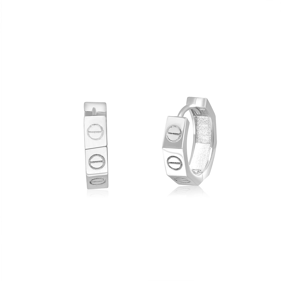 18K Real White Gold Round Earring Set