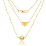 Load image into Gallery viewer, 18K Real Gold 3 Layer Necklace (Heart, U-Link, Ball)