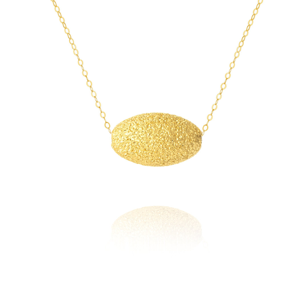 18K Real Gold Oval Pendant Necklace