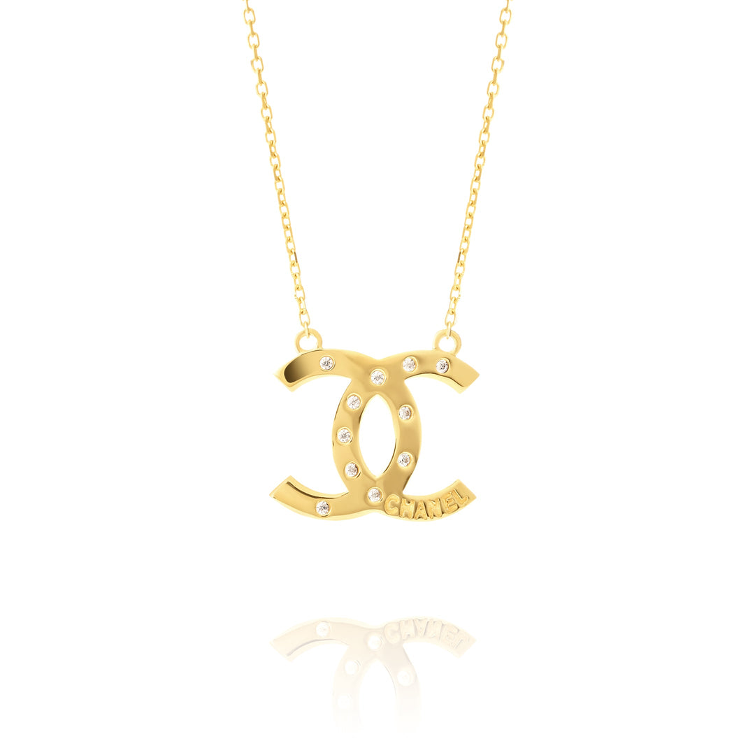 18K Real Gold Elegant C.H Stone Necklace