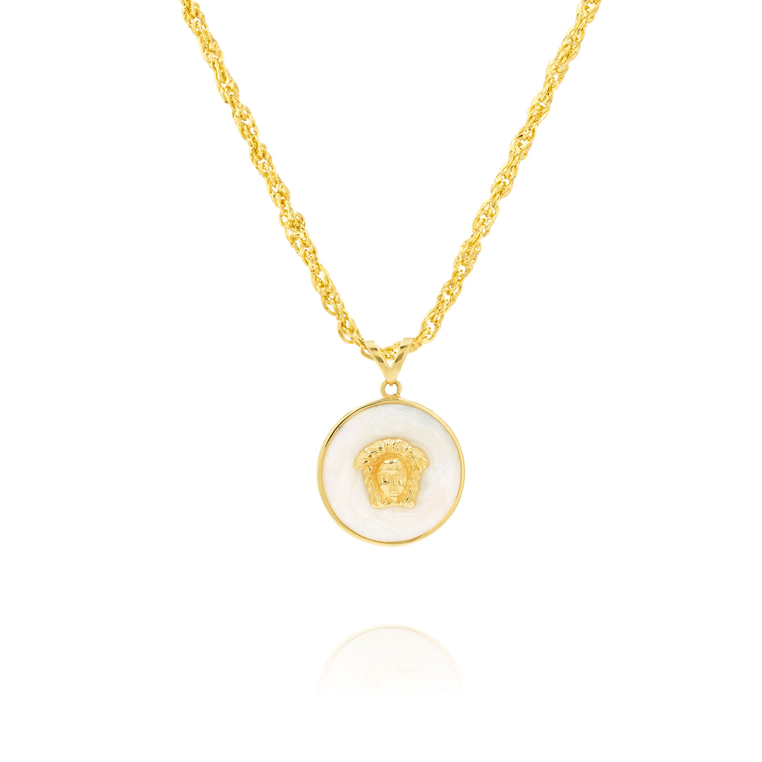 18K Real Gold Elegant V.R.C White Round Necklace