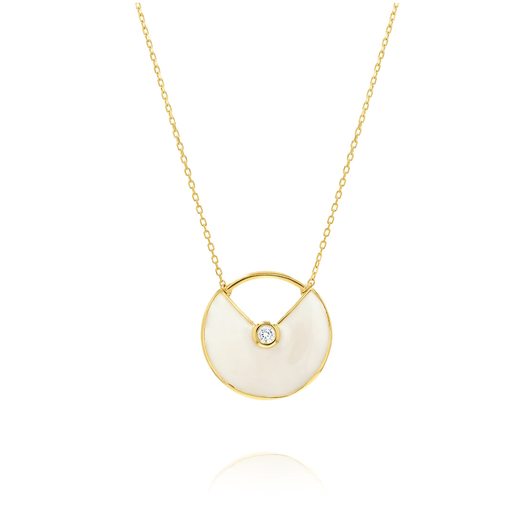 18K Real Gold Round White Stone Necklace