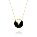 Load image into Gallery viewer, 18K Real Gold Round Black Stone Necklace