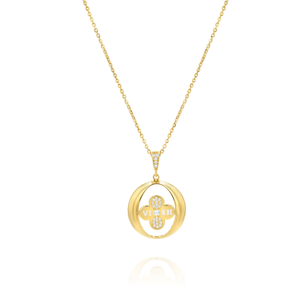 18K Real Gold Round Flower Necklace