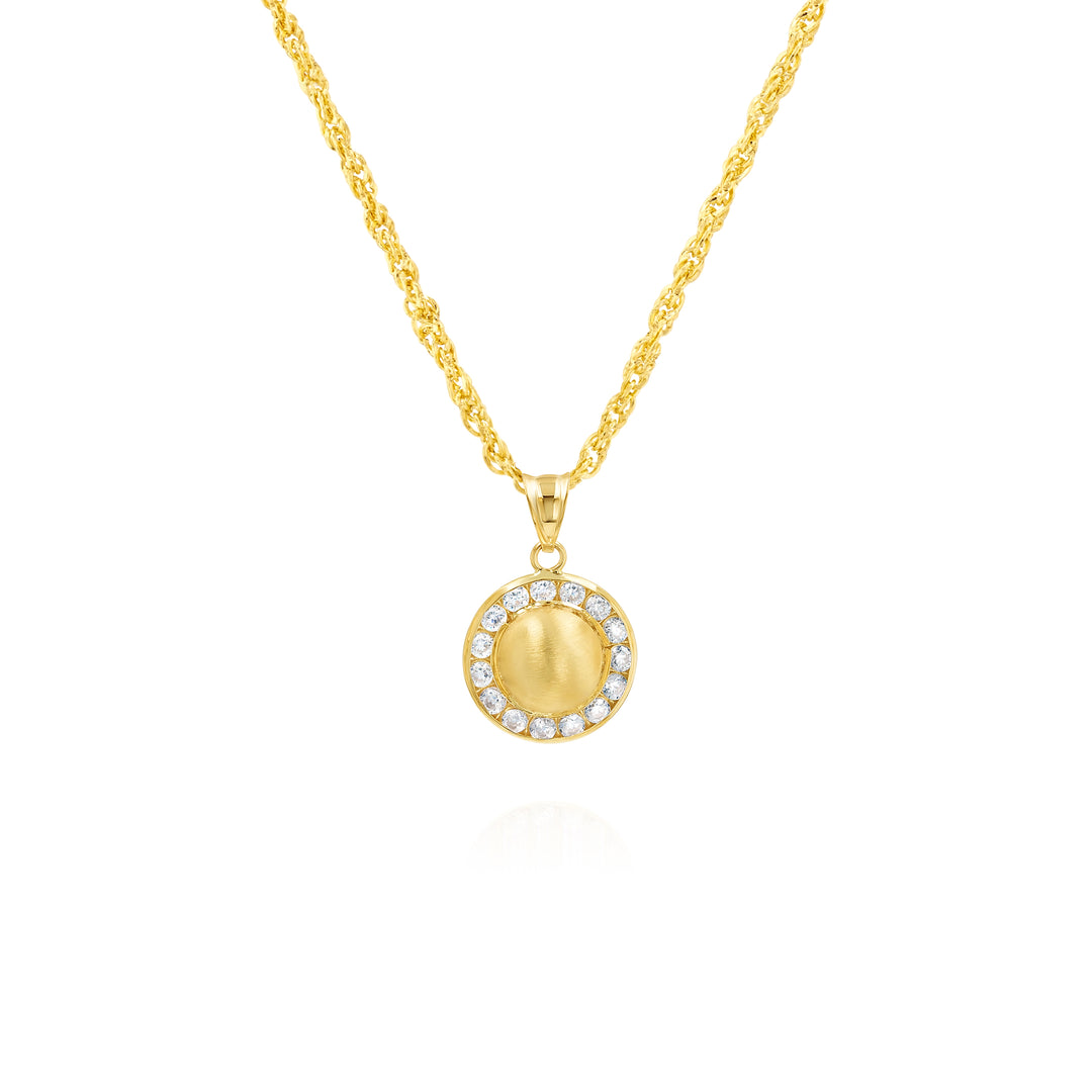 18K Real Gold Round Stone Necklace